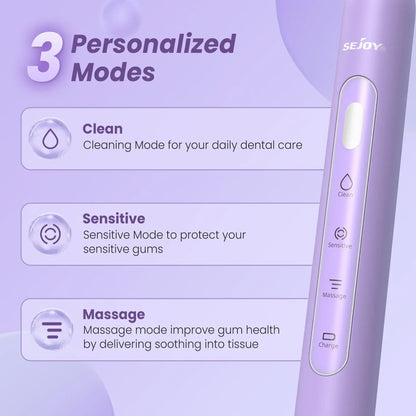 SEJOY Oral Cleaning Sonic Electric Toothbrush IPX7 3 Modes Purple