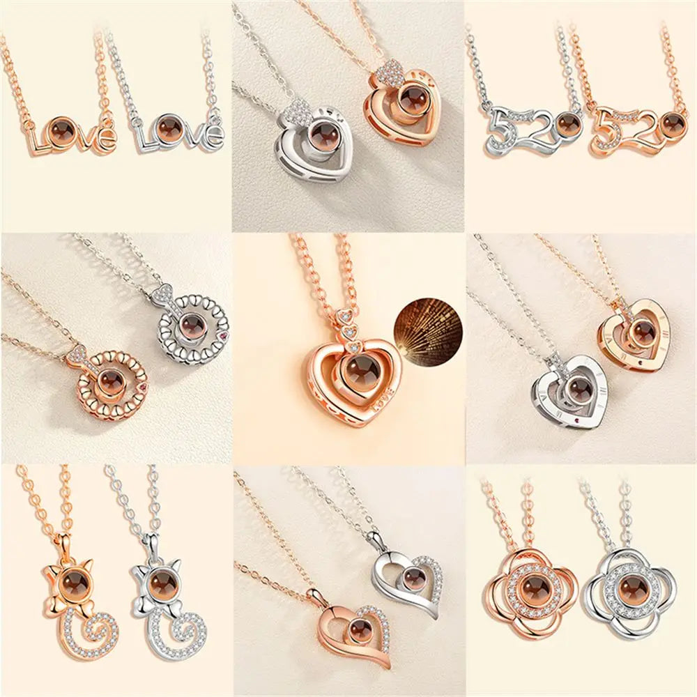 100 Languages I Love You Projection Pendant Necklace for Women gold-5