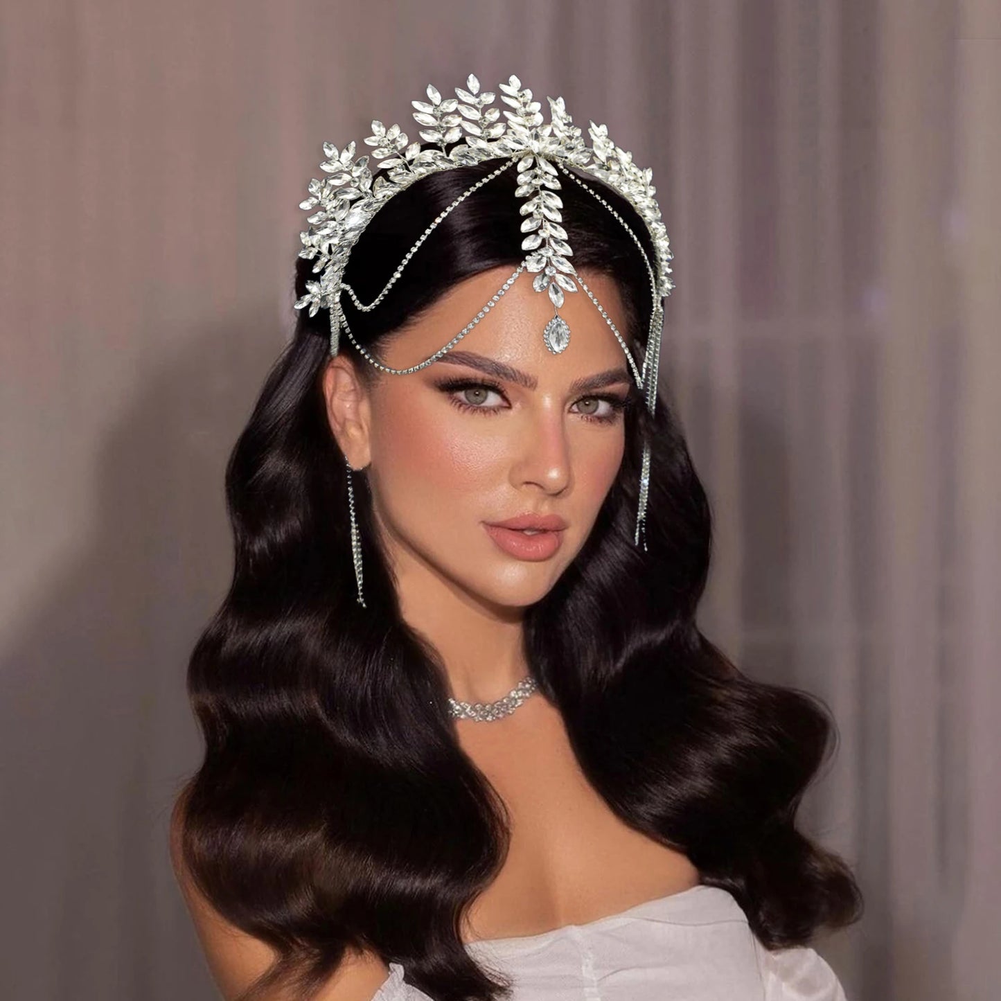 Elegant Rhinestone Wedding Tiara Silver Crystal Bride Headband