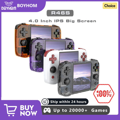 BOYHOM R46S Retro Handheld Game Console Linux RK3566 4.0 Inch IPS Screen 15000 Games Portable Mini HDMI 4000mAh Battery Kids Gift