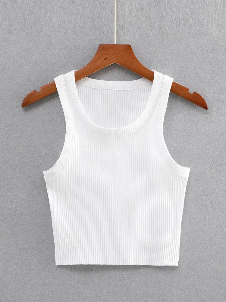 Dozw Teen Knit Crop Tank Top Elastic Sleeveless Cropped