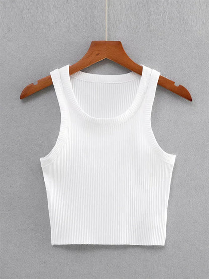 Dozw Teen Knit Crop Tank Top Elastic Sleeveless Cropped