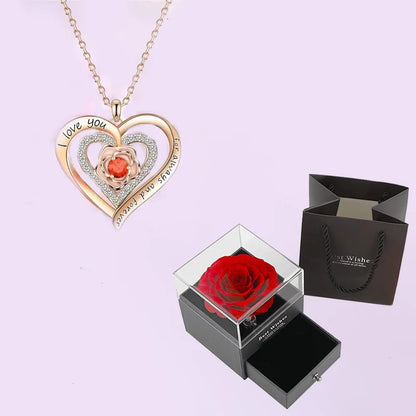 Luxury Red Zircon Pendant Necklace with Rose Flower Gift Box for Women BOX-135-4