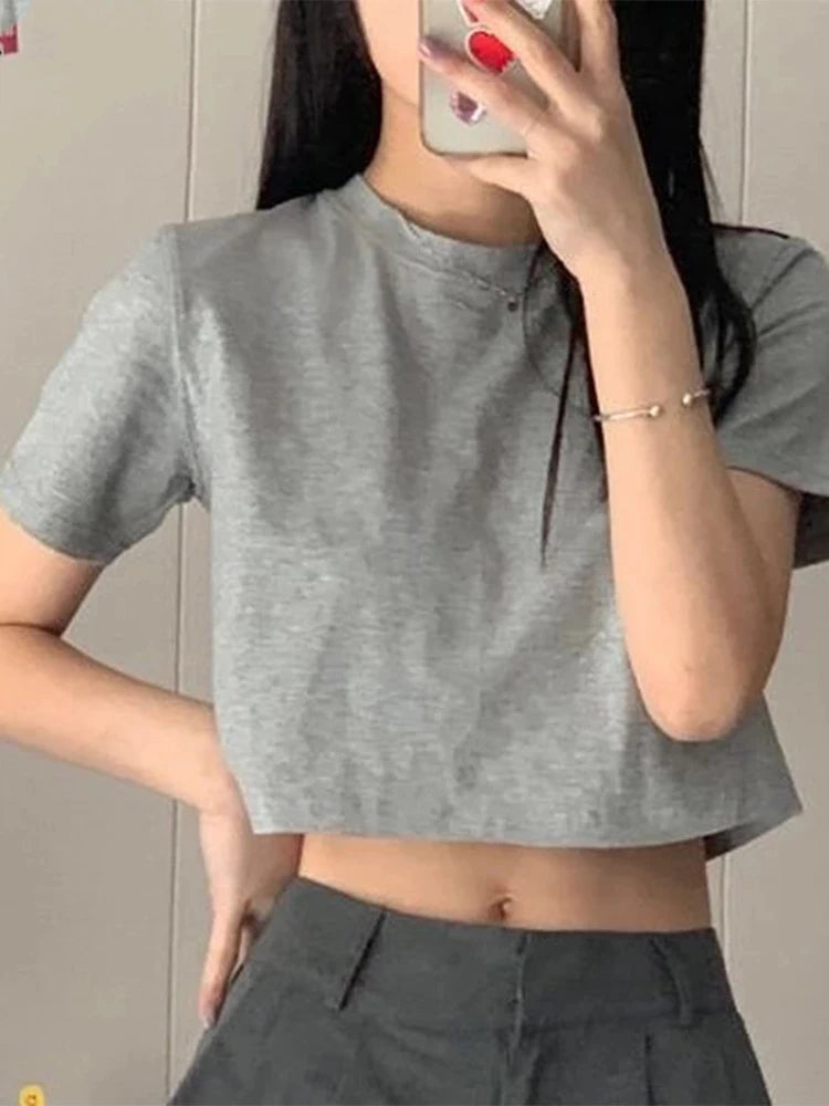 Cropped Slim Women Tee Korean Streetwear Preppy Chic