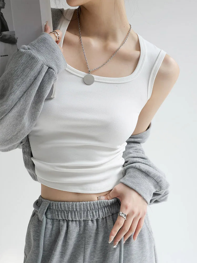 Women Ribbed U Neck Tank Top Cotton Blend Basic Summer