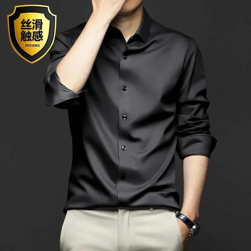 S-5XL Men's Long Sleeve Non Iron Wrinkle Resistant White Shirt Black