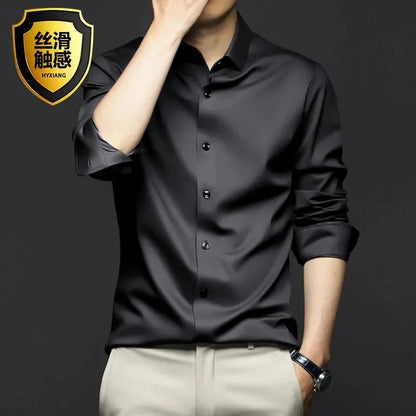 S-5XL Men's Long Sleeve Non Iron Wrinkle Resistant White Shirt Black