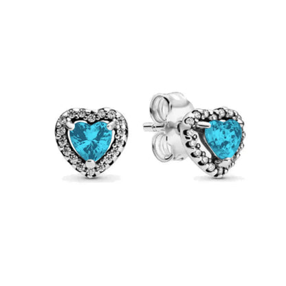 New 925 Silver Heart-Shaped Earrings with Purple Pink and Green Zircon for Exquisite Jewelry Gifts for Women