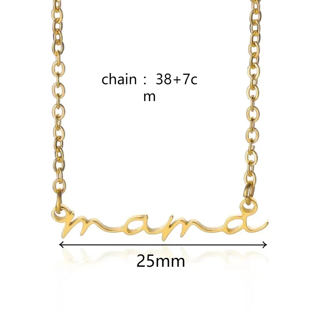 Mama Letters Pendant Necklace for Women Gold Stainless Steel Clavicle Chain Choker Fashion Jewelry Gift for Moms