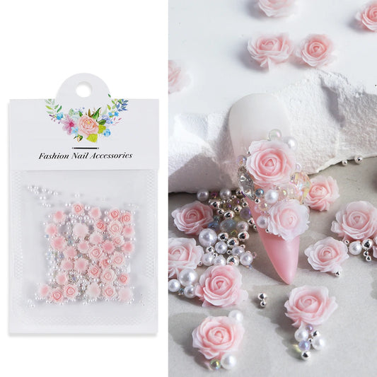 Rose Mixed Pearl Resin Art Decorations for 3D Charm Jewelry Making and DIY Nail Crafts