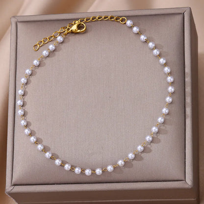 Gold Imitation Pearl Anklets for Women with Stainless Steel Chain - Perfect Summer Beach Accessories and Gifts
