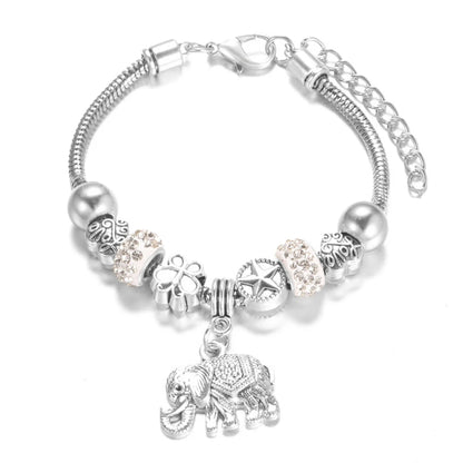 Elegant Heart Lock Charm Beaded Bangle Adjustable Snake Chain Bracelet for Women