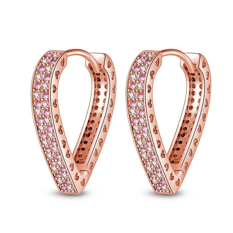 Sterling Silver Heart Zircon Hoop Earrings for Women
