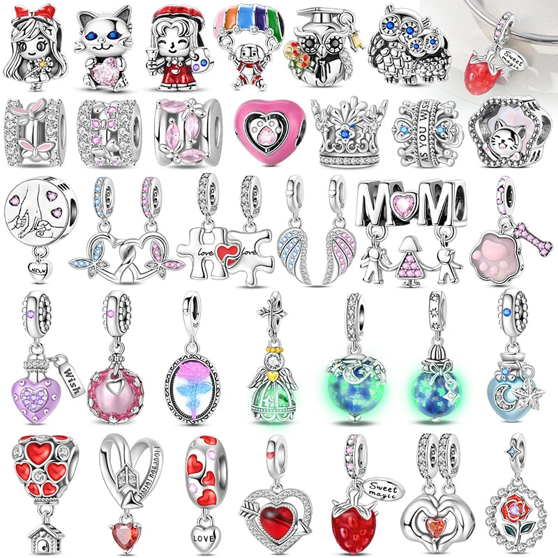 Genuine 925 Sterling Silver Heart Charm Bead for Mother's Day Bracelet Gift