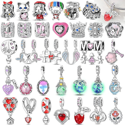 Genuine 925 Sterling Silver Heart Charm Bead for Mother's Day Bracelet Gift