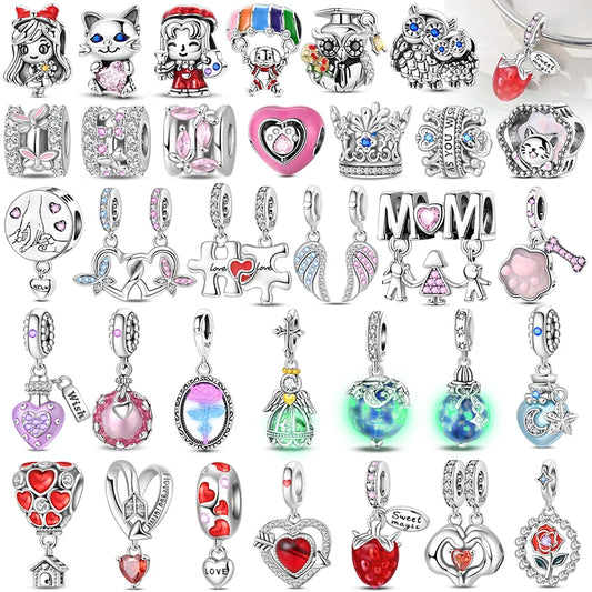 Genuine 925 Sterling Silver Heart Charm Bead for Mother's Day Bracelet Gift