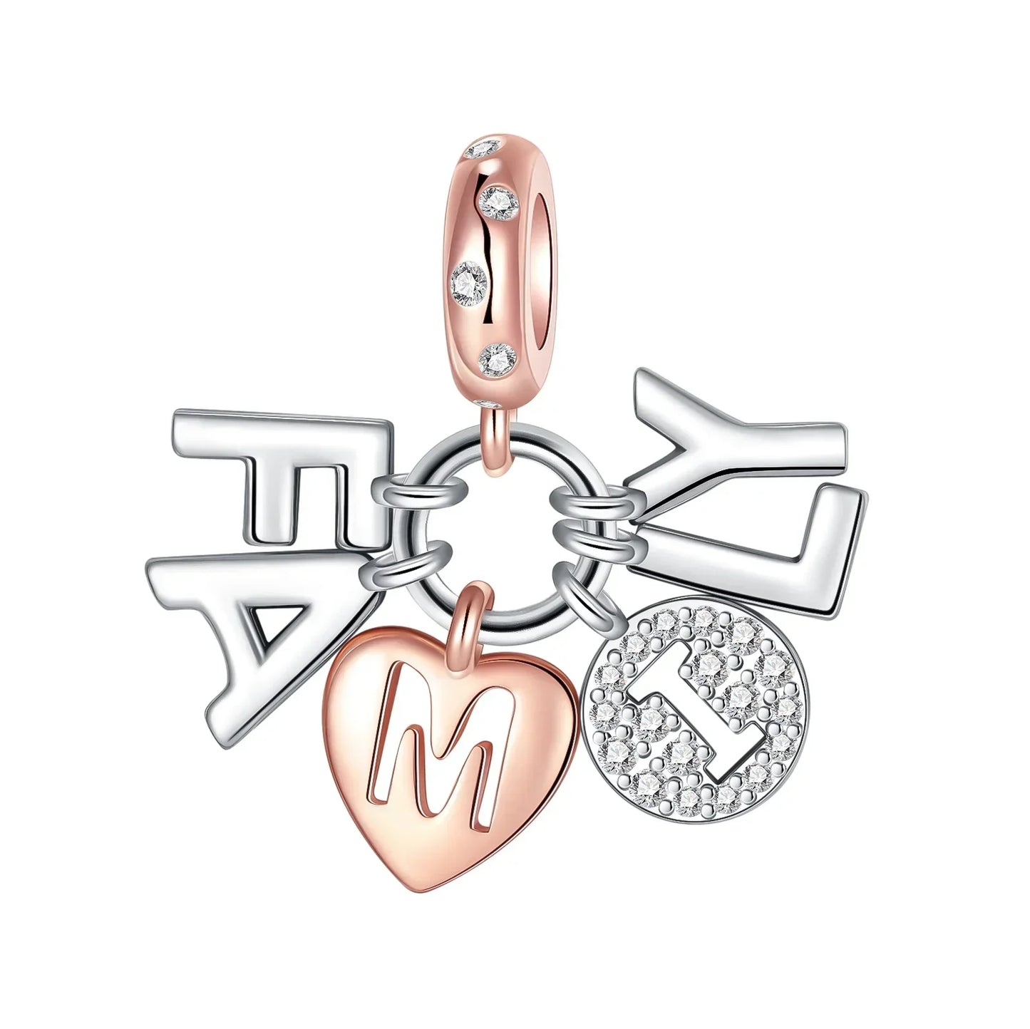 Sparkling Birthstone Heart Charm 925 Sterling Silver Pendant Bead for Mom DIY Jewelry Gift