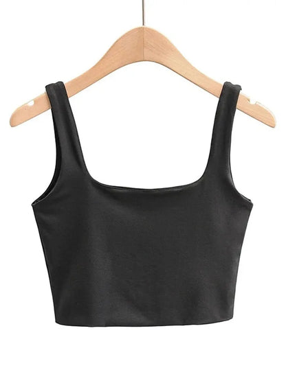 2024 Summer Women Sleeveless Square Neck Crop Tank Top