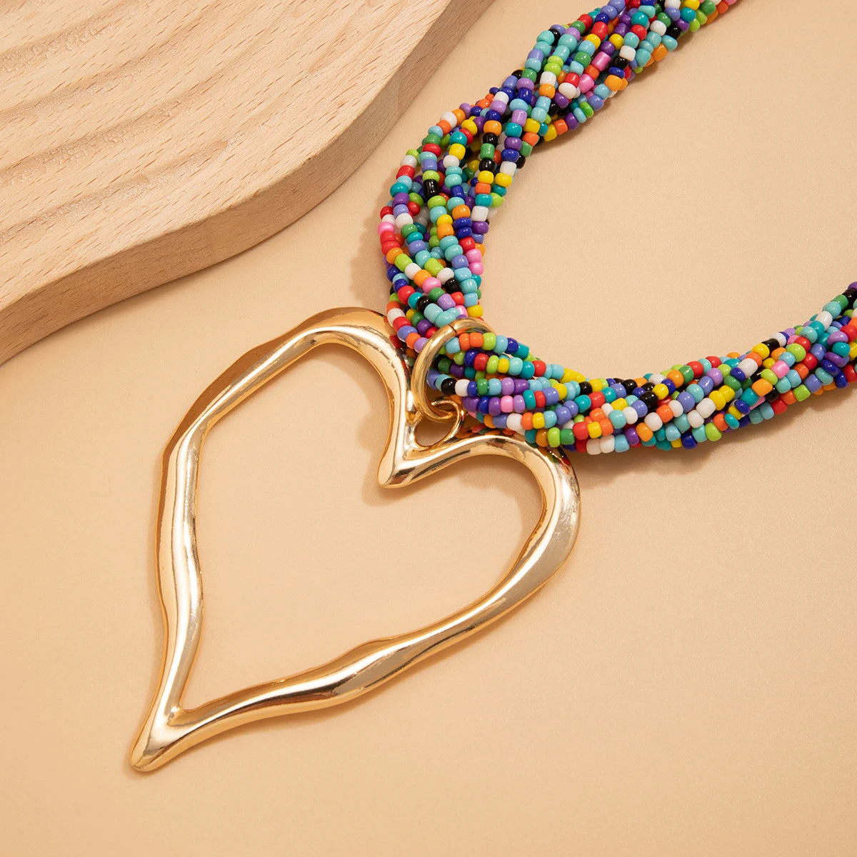 Boho Multilayer Heart Pendant Choker Necklace for Women Bridal Accessories
