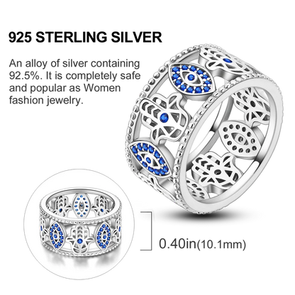 Blue Zircon Evil Eye Ring in 925 Sterling Silver for Women - Sparkling Palm Star Moon Wedding Jewelry Gift LKTR198