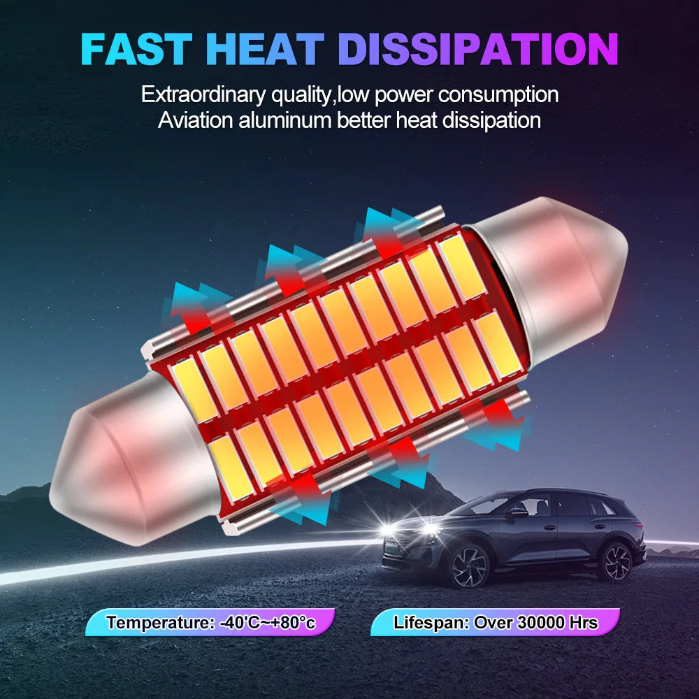 Ultra-Bright 4PCS C5W LED Canbus Festoon 39mm Car Interior Lights 12V 24V 3000LM 6500K White