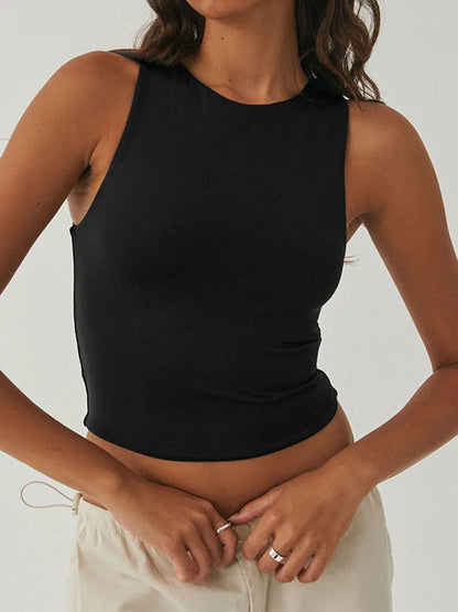 Women Sleeveless Racerback Round Neck Tight Knit Tank