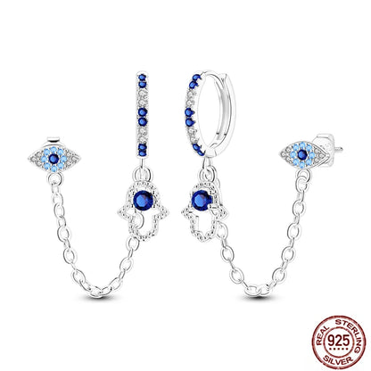 Blue Zircon 925 Sterling Silver Hoop Earrings Star Moon Butterfly Jewelry LTE403