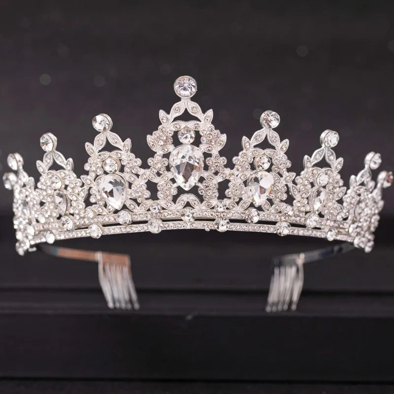 Elegant Crystal Bridal Tiara Crown for Weddings Silver Diadem Veil Headpiece Jewelry