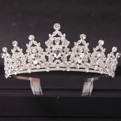 Elegant Crystal Bridal Tiara Crown for Weddings Silver Diadem Veil Headpiece Jewelry