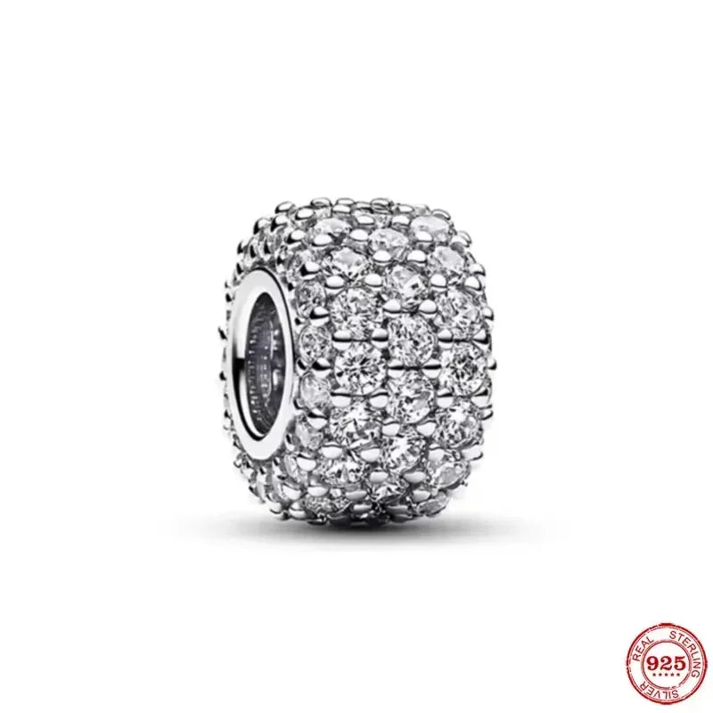 925 Sterling Silver Charms Set Moon Stars Sun Flower Heart Zircon Beads for DIY Jewelry and Gifts