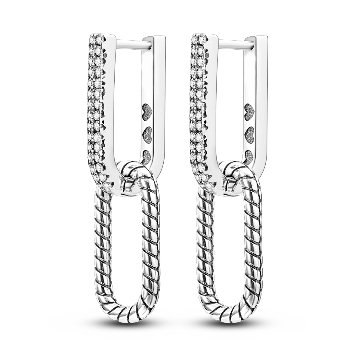 925 Silver Geometric Hoop Earrings for Women with Zircon Moon and Heart Design Fashion Jewelry Gift