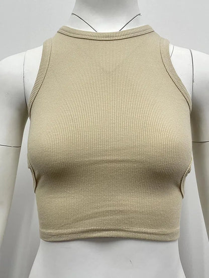 Dozw Women Solid Color Sleeveless Knit Top With Side Cutout