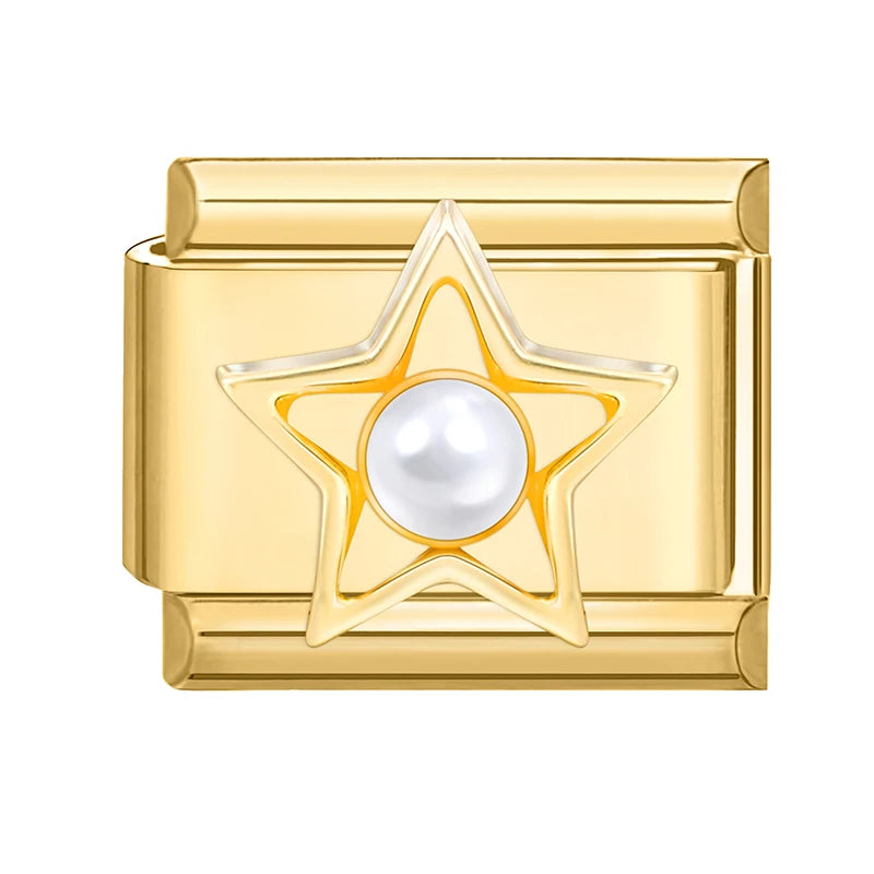 Golden 3D Bow Crown Flowers Pearl Charms for 9mm Italian Bracelet Stainless Steel DIY Jewelry