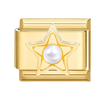 Golden 3D Bow Crown Flowers Pearl Charms for 9mm Italian Bracelet Stainless Steel DIY Jewelry