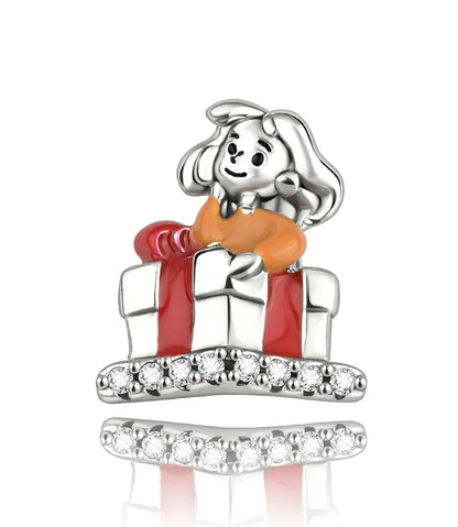 Festive Charm 925 Sterling Silver Christmas Bell Trojan Candy Zircon Bead for Bracelet and Necklace DIY Fine Jewelry Gift