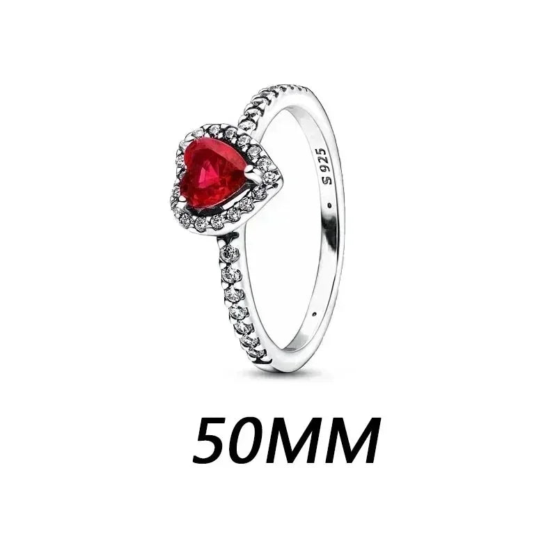 New 925 Sterling Silver Heart Shaped Earrings Rings Necklaces Pink Red Rainbow Luxury Set Sparkling Charm Jewelry Gifts 50MM6