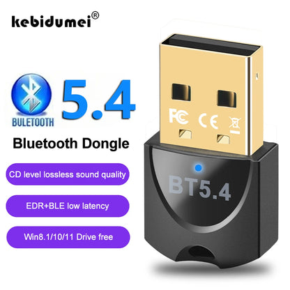Bluetooth 5.4 USB Wireless Adapter for PC Wireless Mouse Keyboard Audio Receiver Dongle