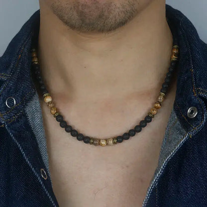 6mm Vintage Rustic Men Beaded Necklace Natural Lava Stone Choker Necklace Unisex Gift