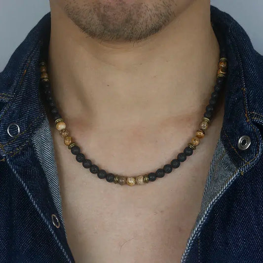 6mm Vintage Rustic Men Beaded Necklace Natural Lava Stone Choker Necklace Unisex Gift
