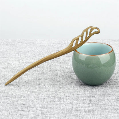 Vintage Green Sandalwood Hair Stick Chinese Style Natural Wood Hairpin Jewelry