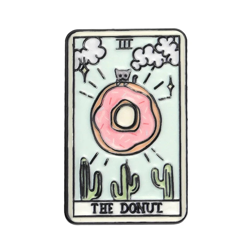 Custom Tarot Enamel Pins Set Featuring Beer Donut Wine Coffee Pizza Brooches for Unique Punk Gothic Jewelry Gifts