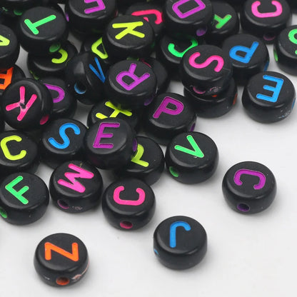 Gold Color Acrylic Spacer Beads with Black Letter Charms for Jewelry Making and DIY Crafts