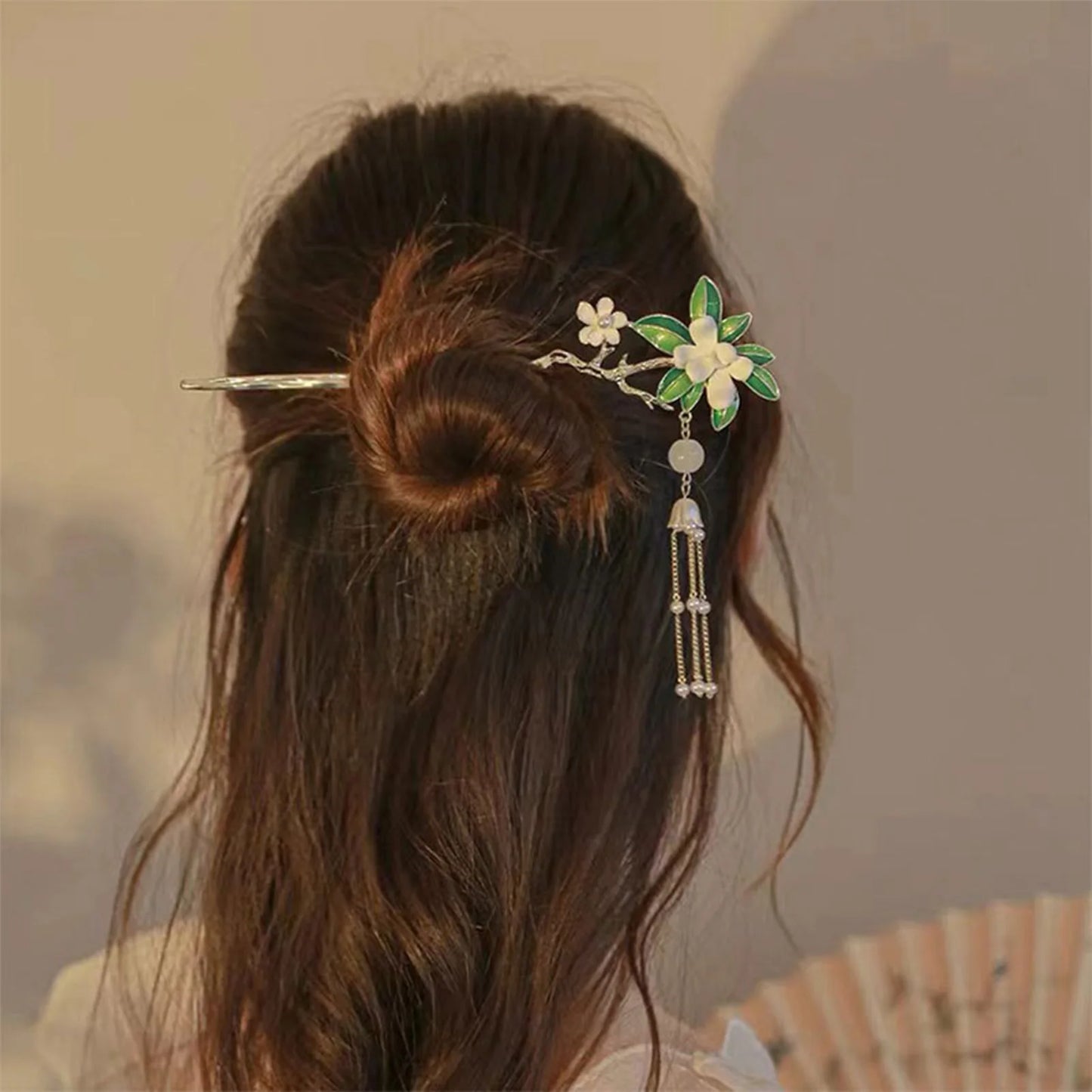 Elegant Gold Red Floral Pearl Long Tassel Hairpins Bridal Chinese Wedding Headpiece