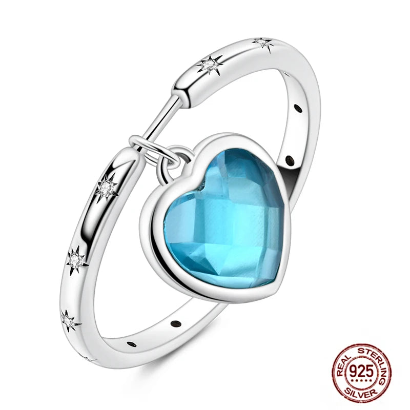 Hot Blue Zircon Ring for Women in 925 Sterling Silver Sparkling Star and Moon Design Wedding Jewelry LLTR208