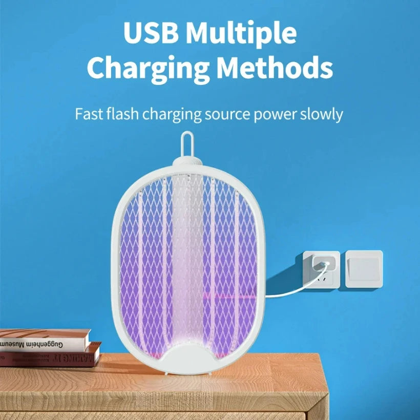 DW1 Electric Mosquito Swatter and Killer Lamp 2 in 1 USB Rechargeable Purple Light Insect Zapper Folding Design