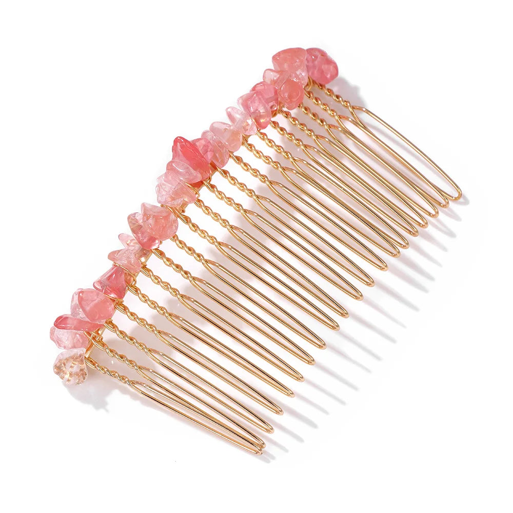 Crystal Bliss Hair Combs - Healing Quartz Stone Hair Accessories for Weddings & Special Occasions Red Watermelon