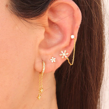 3PCS Gold-Plated Stainless Steel Stud Earrings Set for Women with Zircon Cartilage Piercing Fashion Jewelry