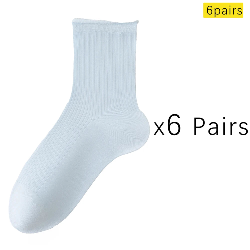6 Pairs Modal Mid Calf Women Socks Mesh Ventilated Stretch