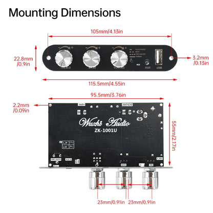 ZK-1001U 100W Bluetooth 5.3 Amplifier Board Module with AUX USB Flash Drive Support and DC 9-24V Compatibility