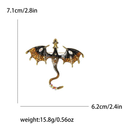 Enamel Dragon Pins for Women Rhinestone Brooch Jewelry BrownGolden3539